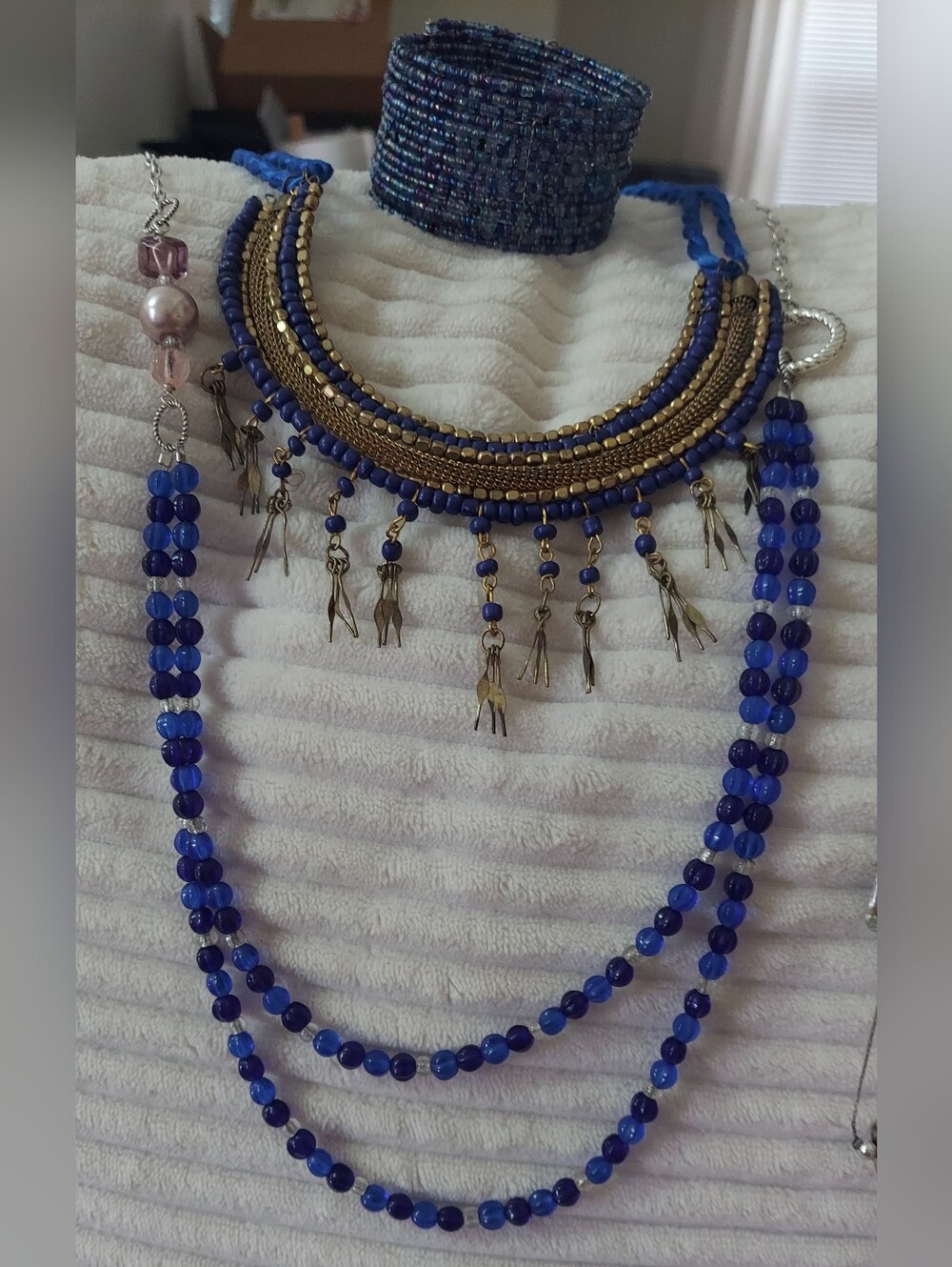 Blue Beaded Bundle Layered Necklace Set